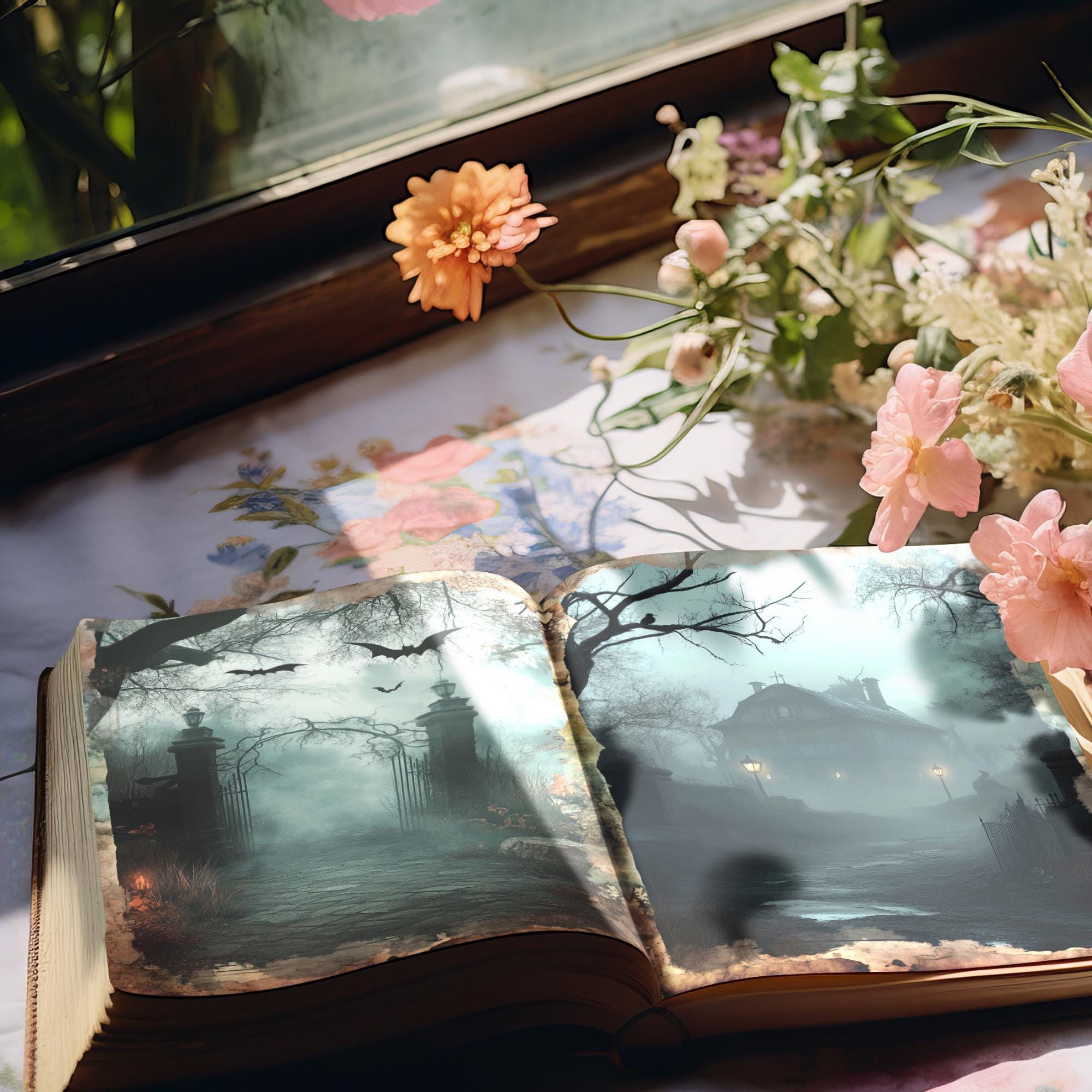 不気味なシーンのジャンクジャーナルページ：ゴシックハロウィンの