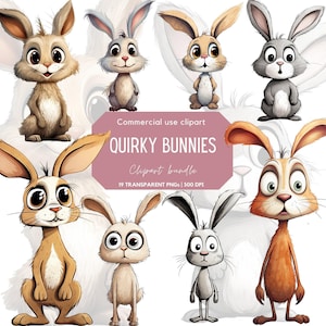 Clipart original de lapin | Lapin drôle | Lapin mignon | Animal drôle | Lapin excentrique | Lapin aquarelle | Fantastique | Clipart printemps