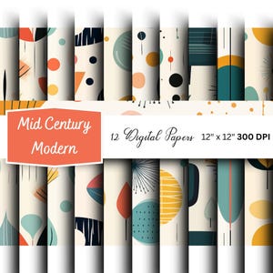 Papiers numériques sans couture modernes du milieu du siècle | fond rétro | Années 50 | Scrapbooking numérique | Arrière-plan numérique