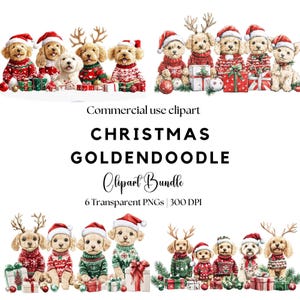 Clipart de Goldendoodle navideño / Perro navideño Png / Goldendoodle png / Perro doodle navideño / Golden Doodle Png / Sublimación de perro