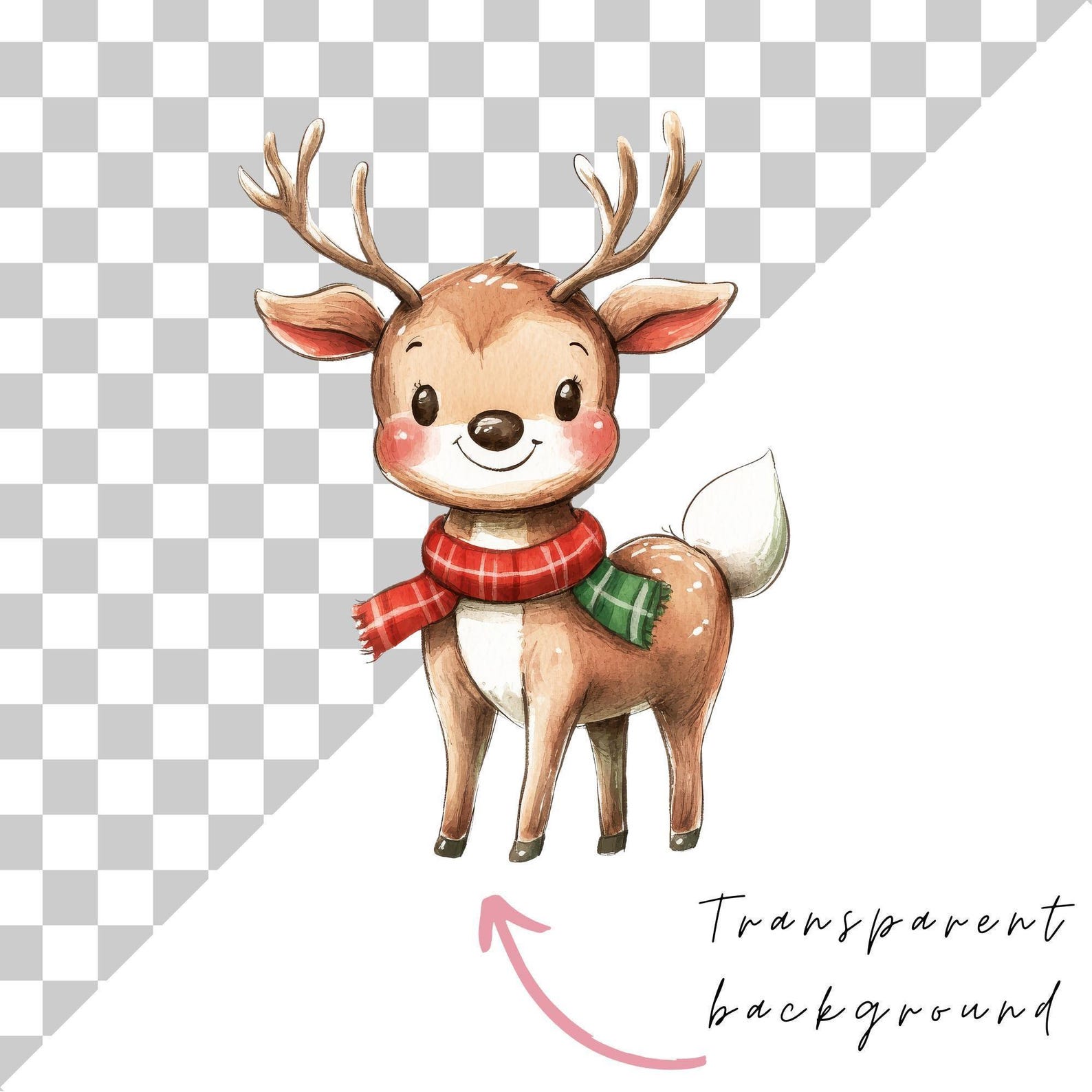 Cute Christmas Reindeer Clipart | Cute Reindeer Png | Watercolor ...