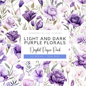 Helle und dunkle violette florale digitale Papiere | Lila Blume png | Helllila Iris | Dunkellila Lisianthus | | Floraler Hintergrund