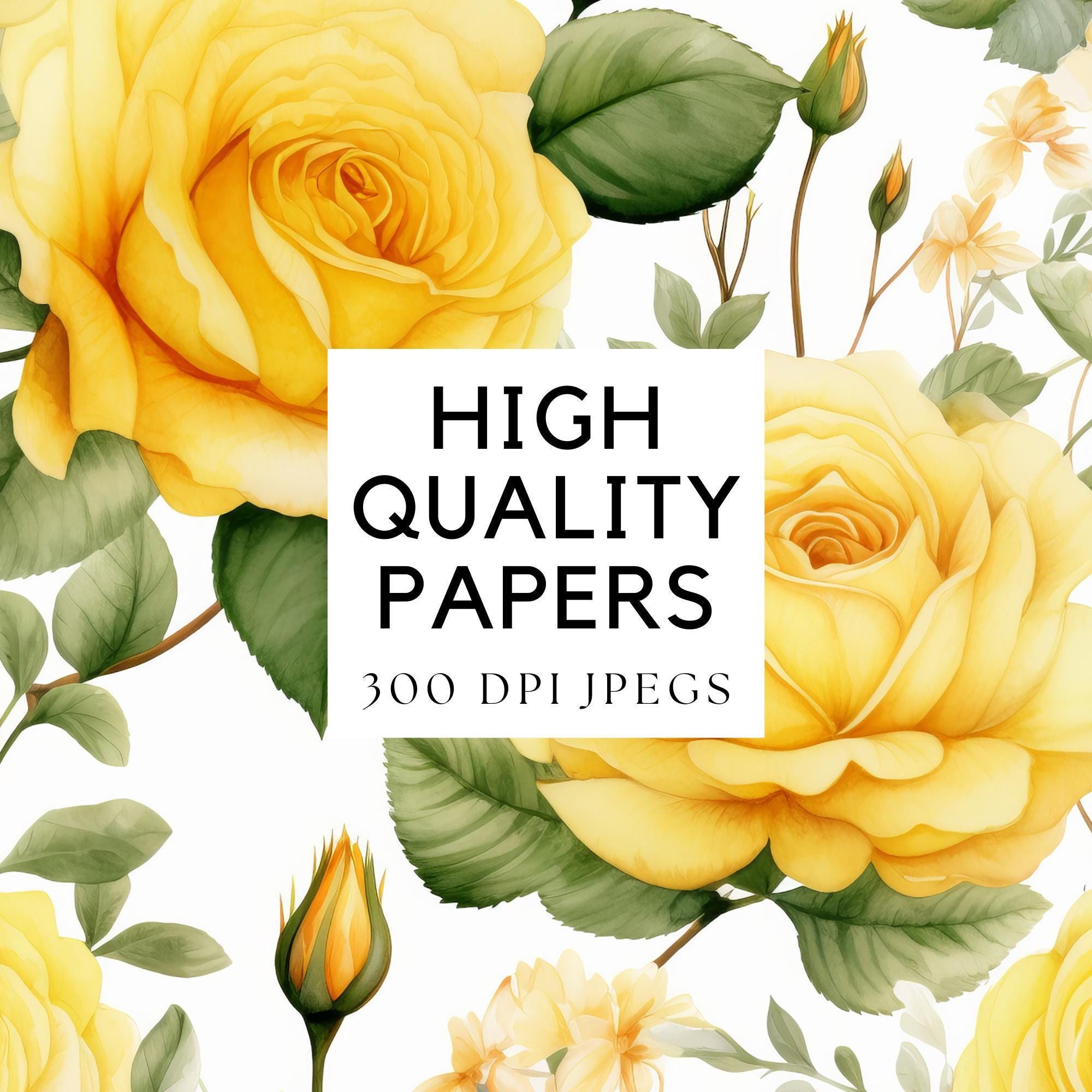 Yellow Roses Digital Watercolor Yellow Roses Digital Papers: Floral Wedding Invitation ...