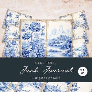 Blue Toile Junk Journal Pages French Blue 6 Digital Journal Pages ...