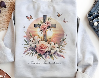 Diseño cristiano de sublimación de Pascua: Resucitó, flor silvestre bohemia PNG (descarga digital)