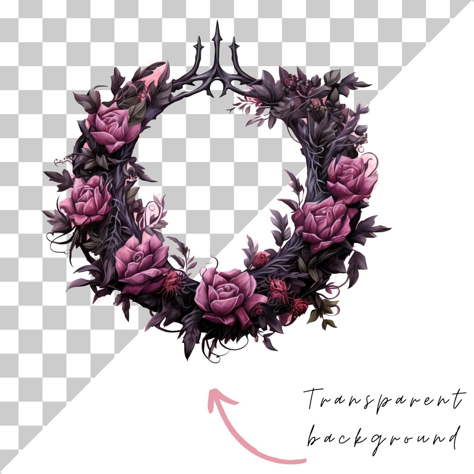 Gothic Floral Wreath Clipart: Dark Fantasy Watercolor (PNG) - Etsy