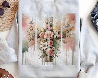 Diseño cristiano de sublimación de Pascua: Cruz floral bohemia (descarga digital)