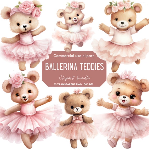 Watercolor Ballerina Teddy Clipart Cute Ballet Ballet Dance Nursery Teddy Bear Baby Animal Baby Shower Clipart Baby Ballerina Etsy UK