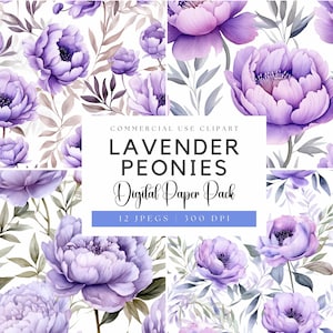 Aquarell Lila Pfingstrose Digitale Papiere | Lavendel Pfingstrosen | Lila Hochzeit | Aquarell Blumen | Hochzeitseinladung | Lila Pfingstrosen Png