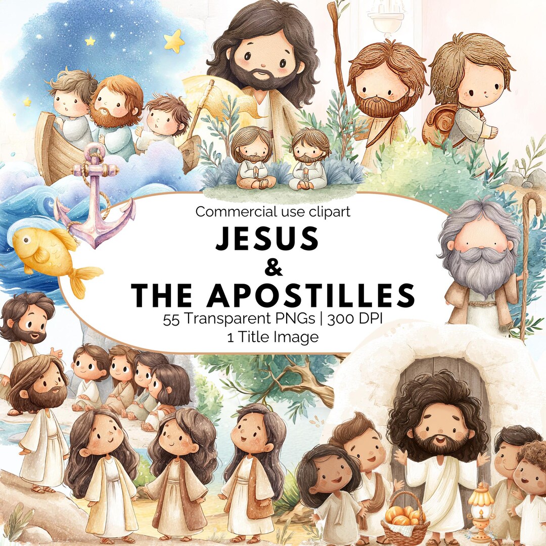 Jesus and the Apostles Clipart Watercolor Bible Story PNG Biblical ...