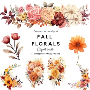 Clipart floral de otoño en acuarela / Floral de terracota / Boda otoñal / Flores otoñales / Floral naranja / Floral boho / Floral neutro