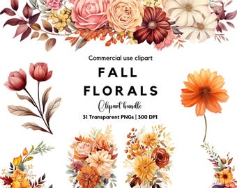 Watercolor Fall Floral Clipart: Terracotta Autumn Flowers (Digital Download)