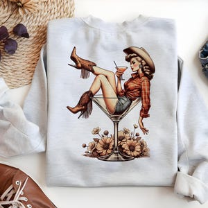 Cowgirl Martini Glas PNG | Junggesellinnenabschied | Vintage Cowgirl | Mädchen in einem Martini-Glas | Martini Mädchen | Süßes Cowgirl | Sublimation