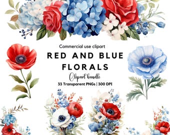 Watercolor 4th July Floral clipart | Red White and Blue floral | Patriotic Floral | 4th Of July Png | Independance day |  Fourth Of July Png
