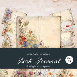Strony dziennika „Dzikie kwiaty”: Vintage Floral Ephemera (pobranie cyfrowe)