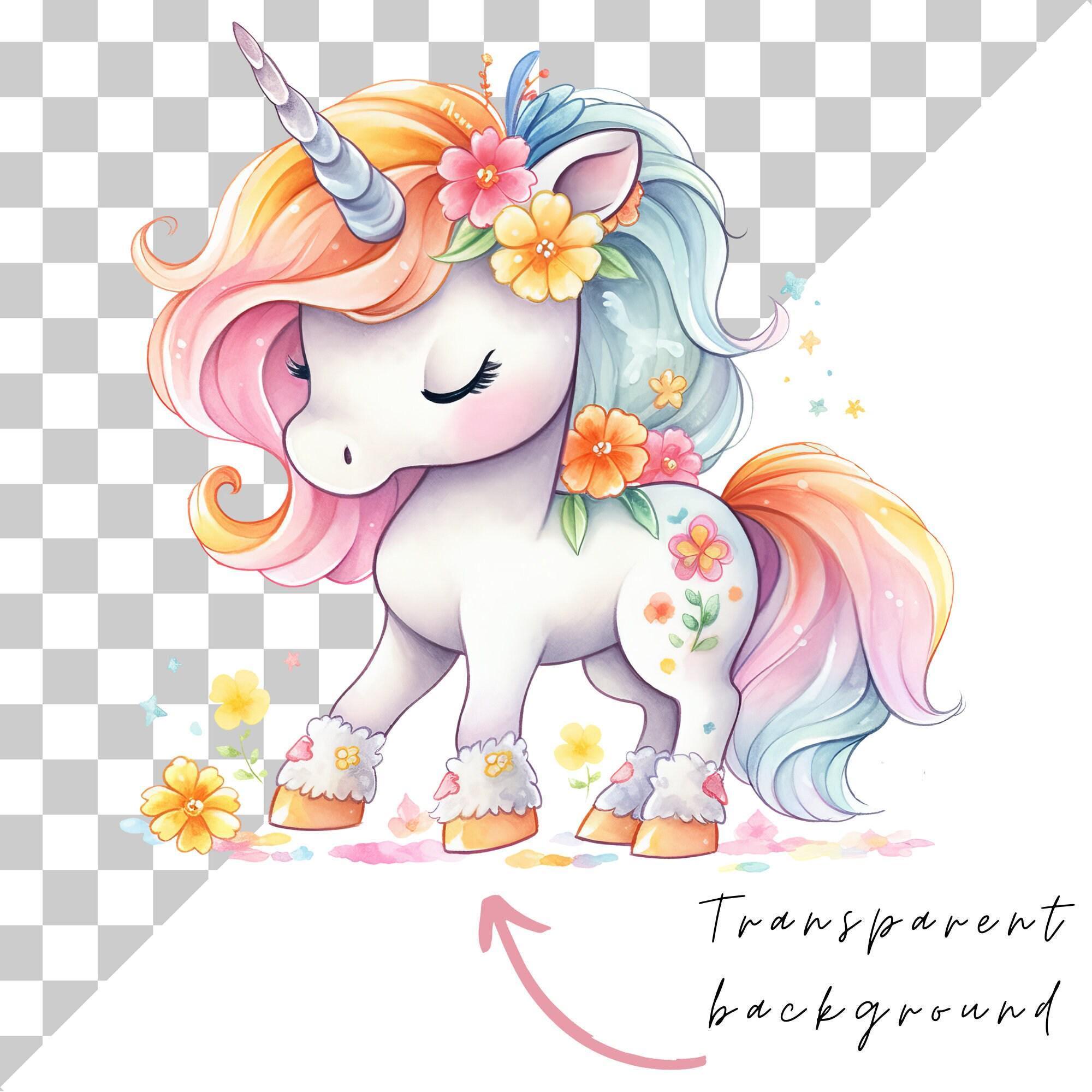 Cute Pastel Unicorn Clipart Bundle, Watercolor Baby Unicorn PNG ...