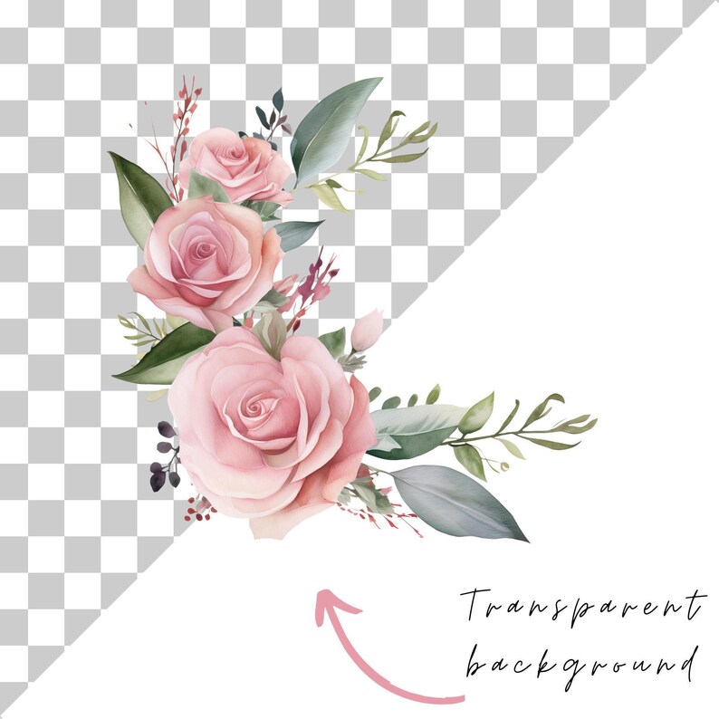 Pink Rose Corner Clipart: Watercolor Floral Border (PNG) image 3