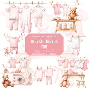 Ligne à Linge Aquarelle Pour Bébé - Rose | Baby Shower | Nouveau-né | C'est une fille | Baby shower bohème | Décoration murale pour chambre d'enfant | Décoration de chambre d'enfant