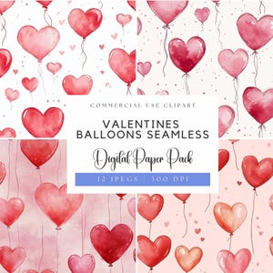 Valentine Heart Balloon Seamless Pattern: Digital Paper (JPEG)