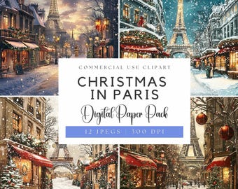 Weihnachten in Paris Clipart: Aquarell Eiffelturm Winter Cafe (Digitaler Download)