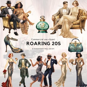 Roaring 20s Clipart | Great Gatsby | 1920s party | 1920S Flapper Girl | 1920S Gatsby | Vintage dresses | Gatsby Party | Retro people