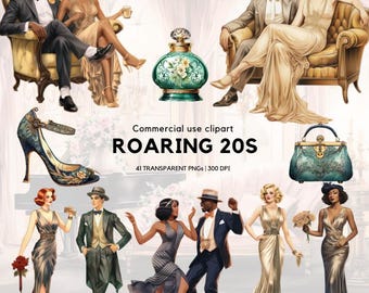 Roaring 20s Clipart | Great Gatsby | 1920s party | 1920S Flapper Girl | 1920S Gatsby | Vintage dresses | Gatsby Party | Retro people