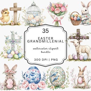 Easter Grandmillennial Clipart: Watercolor PNG Bundle (Digital Download)