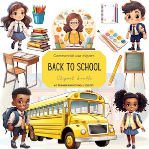 Back to School Clipart | Classroom | Educational | School bus | Preschool | Student | School Kids | Pencil | Notebook | Calculator | Abacus