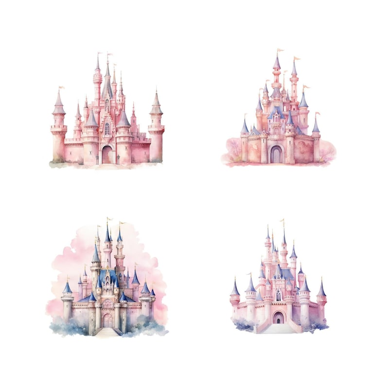 Magic Castle Clipart Bundle PNG, Watercolor Fantasy Princess Castles ...