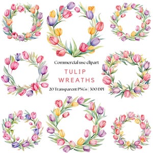 Aquarell Tulip Blumenkranz Clipart | Pastell Tulpen | Blumenrahmen | Frühlingsblumen | | Hochzeit Blumen | Frühlingsblumenrahmen