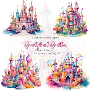 Akwarela Candyland Castle Clipart | Candy Land Birthday | Lollipop | Rainbow Candy Land | Candyland House | Fantazyjny | Słodki domek
