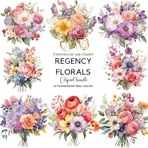 Clipart di bouquet floreali Regency / Matrimonio in stile Regency / Bouquet da sposa in formato PNG / Invito a nozze / Bouquet floreale in formato PNG / clipart di fiori selvatici
