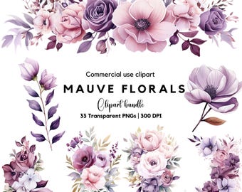 Clipart floral mauve aquarelle : PNG de fleurs de mariage violet (téléchargement numérique)