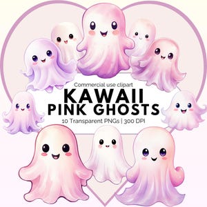 Cute Pink Kawaii Ghosts | Pastel Halloween | Pink Halloween Png | Cute ghost | Halloween graphics | Cute Halloween Png | Cute Ghost