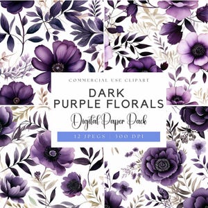 Carta digitale floreale viola scuro / Fiori suggestivi / Fiori viola scuro / Matrimonio viola scuro / Fiore gotico png / Sfondo floreale gotico