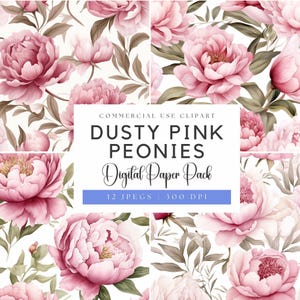 Watercolor Dusty Pink Peony Digital Papers | Pink Wedding | Watercolor Flowers | Wedding Invitation | Blush Floral | Pink Flowers