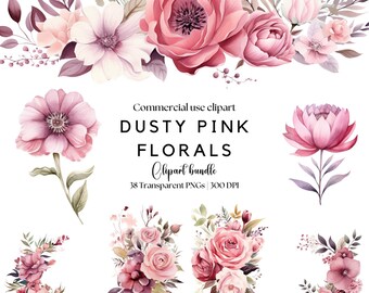 Watercolor Dusty Pink Floral Clipart: Wedding Invitation Florals (Digital Download)