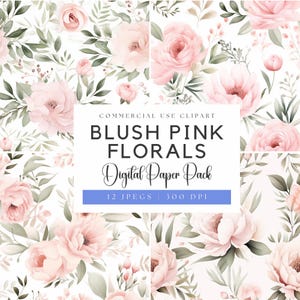 Carte digitali floreali rosa cipria acquerellate / Fiori rosa antico / Rosa rosa / Peonia rosa / Fiori da matrimonio / Fiori rosa cipria / Rosa pallido