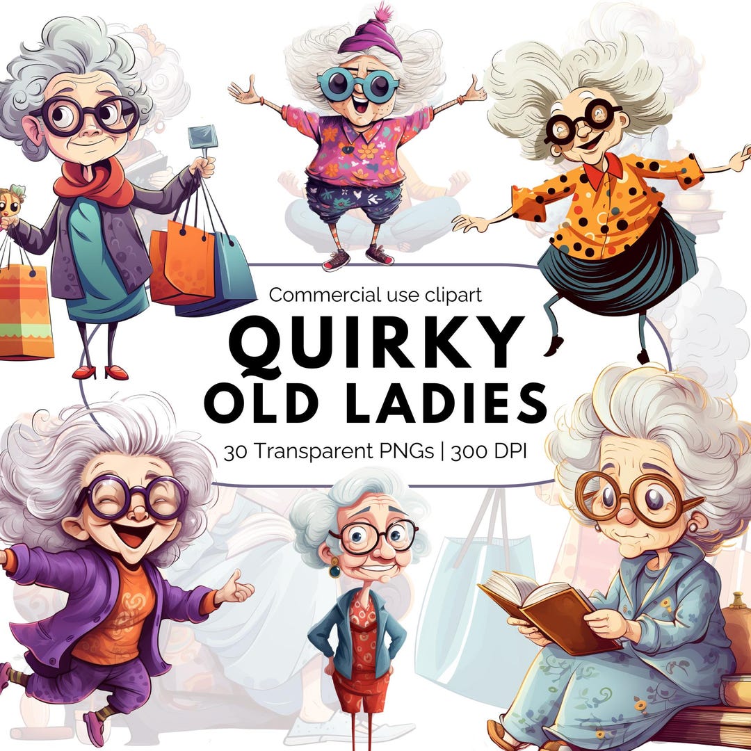 Quirky Old Ladies Clipart Bundle, Funny Grandma Characters PNG ...