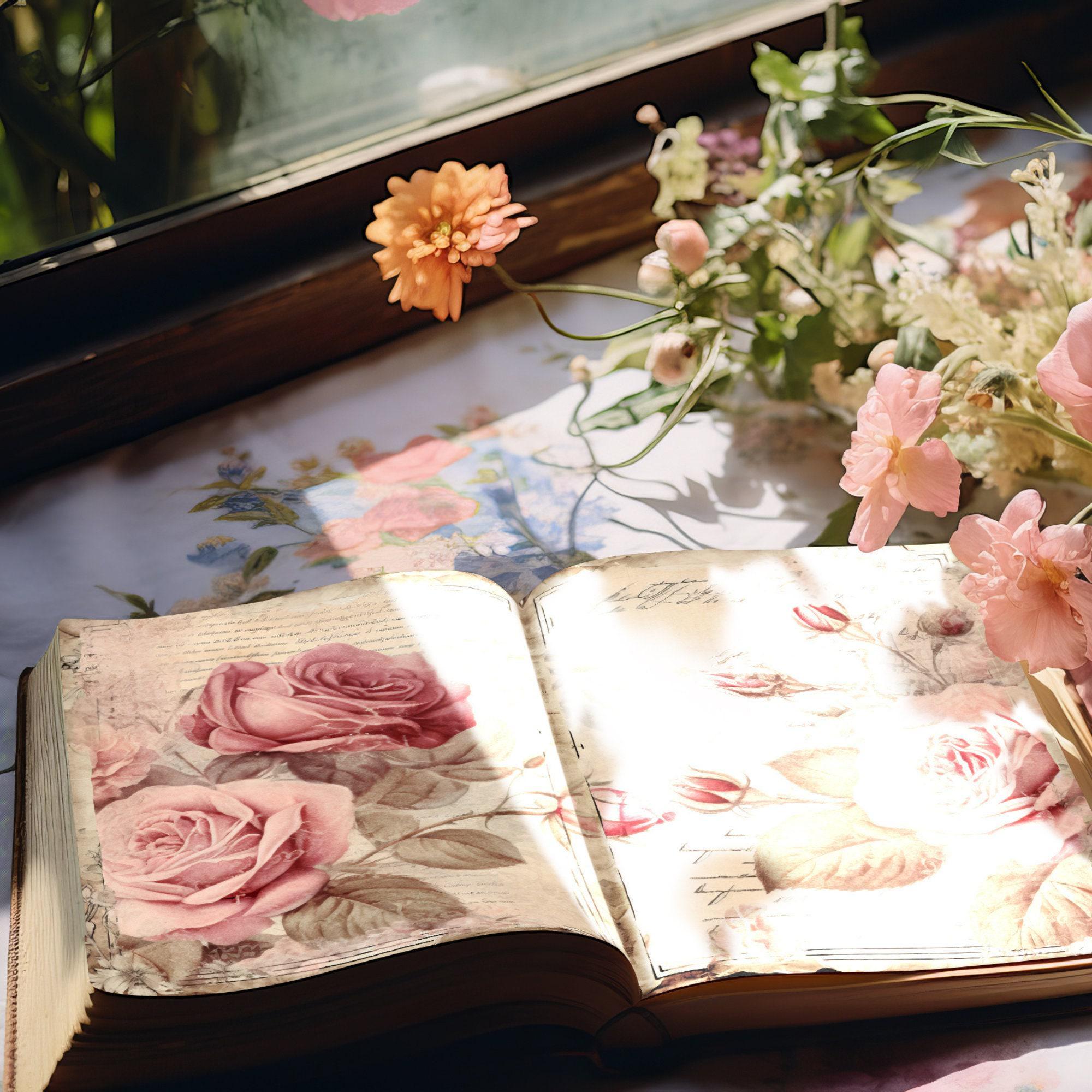 Dusty Pink Floral Junk Journal Pages: Shabby Chic Scrapbook (digital ...
