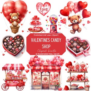 Valentines Candy Shop Clipart | Romantic Clipart | Sweets Clipart | Candy store | Chocolate | Clipart for Commercial Use | Transparent PNG