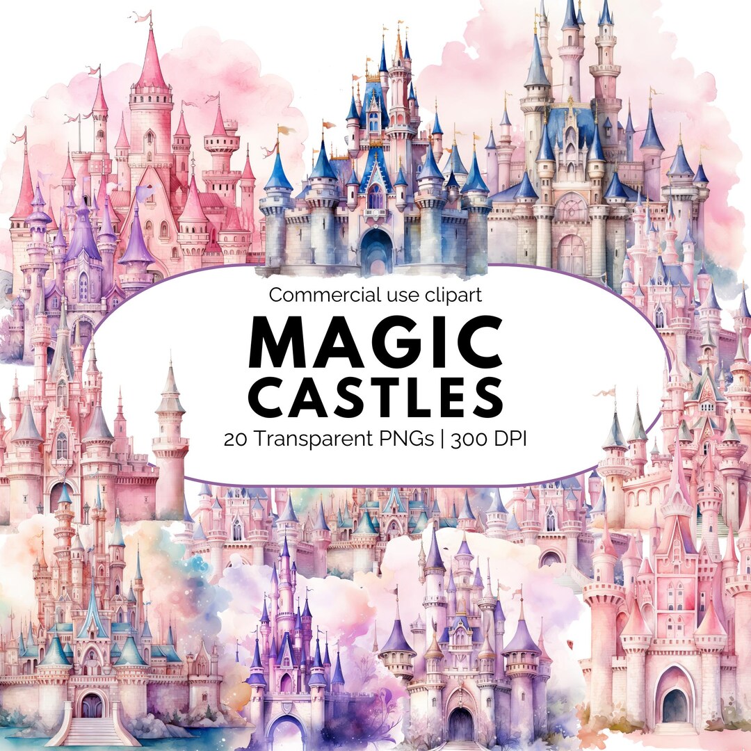 Magic Castle Clipart Bundle PNG, Watercolor Fantasy Princess Castles ...