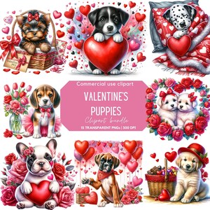 Valentinstag Welpen Clipart | Süßer Hund | Süßer Welpe | Romantisch | Liebestag | Niedliches Tier | Clipart für Kommerzielle Nutzung | Transparentes PNG