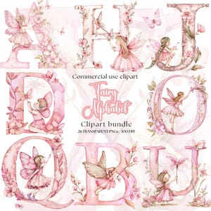 Clipart dell'alfabeto delle fate rosa / PNG delle fate / Alfabeto rosa / Fate dalla A alla Z / Decorazioni murali per la cameretta dei bambini / Compleanno delle fate rosa / Lettere delle fate