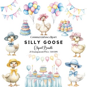 Silly Goose with Balloon Clipart | Watercolor Goose Birthday | Silly Goose Era | Our Little Goose |  Little Goose Is One |. Birthday invite