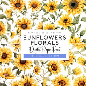 Watercolor Sunflower Digital Papers | Watercolor Flowers | Wedding Clipart | Wedding Invitation | Sunflower Bouquet | Sunflower Wreath