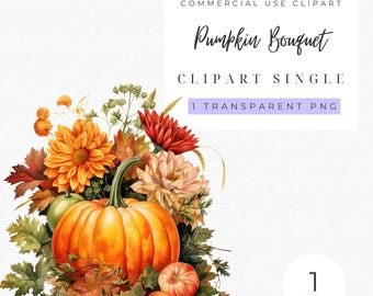 Watercolor Pumpkin Bouquet Clipart: Autumn Florals (PNG)