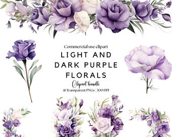 紫色の花のクリップアート：ウェディングブーケPNG、アイリス、リシアンサス（デジタルダウンロード）