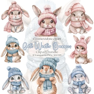 Aquarell Winter Hase Clipart | Weihnachtshasen | Niedliches Häschen | Wintertiere | Hase | Niedliche Tiere | Wintertiere | Weihnachtskarten