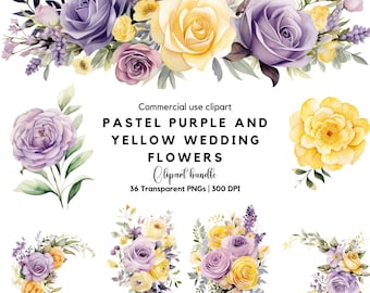 Pastel paarse en gele bruiloft bloemen clipart (digitale download)